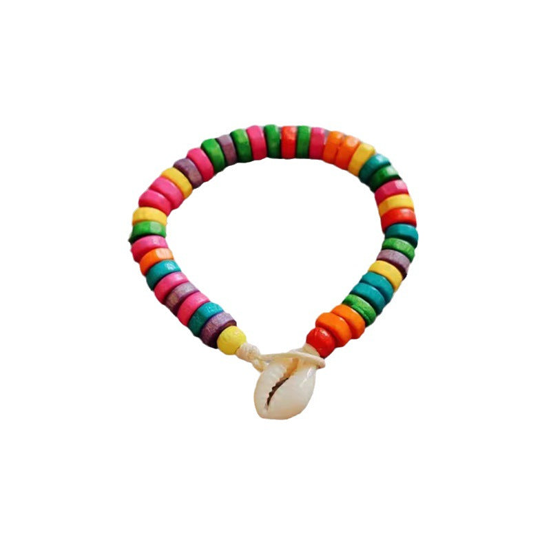 Wholesale Devil's Eye Colored Wood Beads Natural Shell Bracelet Rope